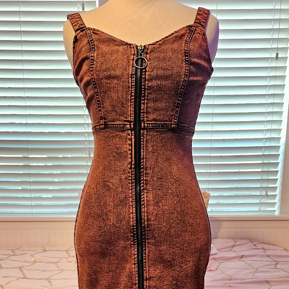 Red Denim Zip Dress